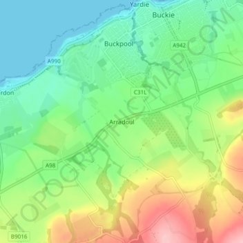 Mapa topográfico Arradoul, altitud, relieve