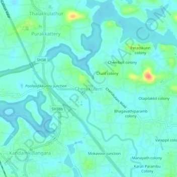 Mapa topográfico Cherukulam, altitud, relieve