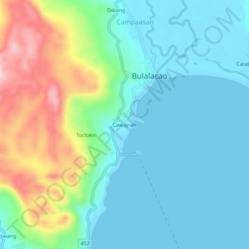 Mapa topográfico Caway-an, altitud, relieve