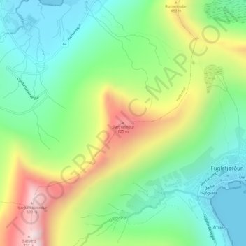 Mapa topográfico Slætnatindur, altitud, relieve