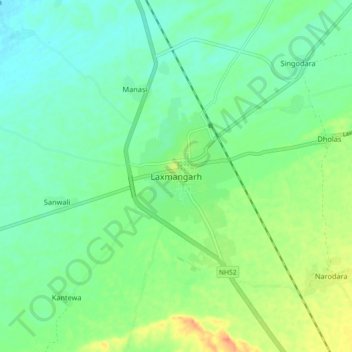 Mapa topográfico Laxmangarh, altitud, relieve