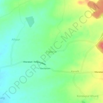 Mapa topográfico Ebbanur, altitud, relieve