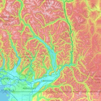 Mapa topográfico Fraser Valley, altitud, relieve