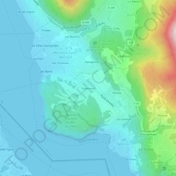 Mapa topográfico Écharvines, altitud, relieve