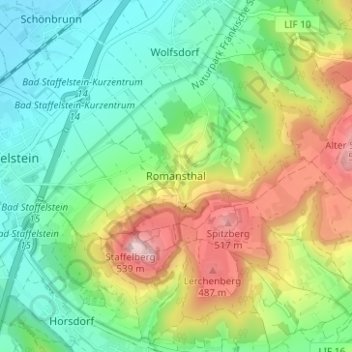 Mapa topográfico Romansthal, altitud, relieve