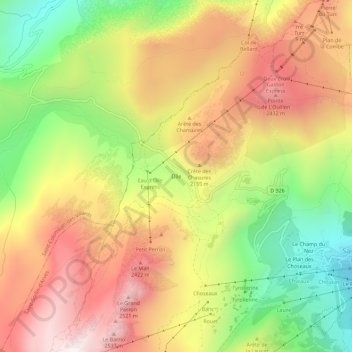 Mapa topográfico Olle, altitud, relieve