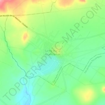 Mapa topográfico Santa María Acuexcomac, altitud, relieve