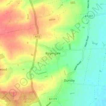 Mapa topográfico Rippingale, altitud, relieve