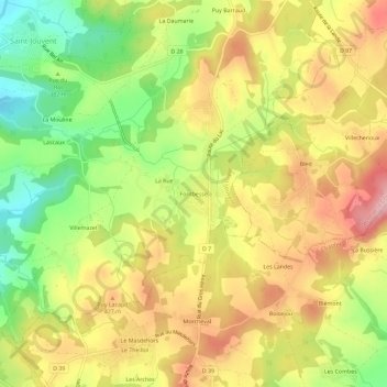 Mapa topográfico Fontbesse, altitud, relieve