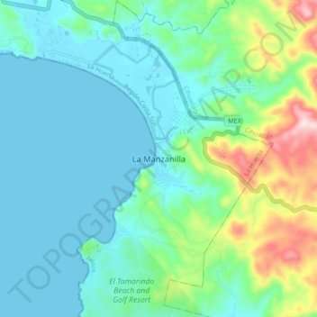 Mapa topográfico La Manzanilla, altitud, relieve