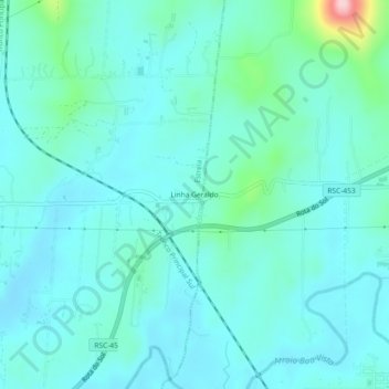 Mapa topográfico Linha Geraldo, altitud, relieve