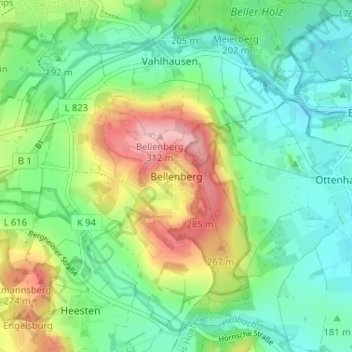 Mapa topográfico Bellenberg, altitud, relieve