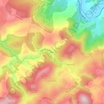 Mapa topográfico Rigols, altitud, relieve