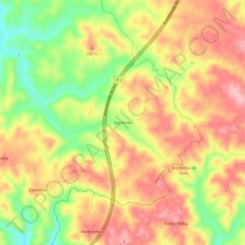 Mapa topográfico Escorvas, altitud, relieve