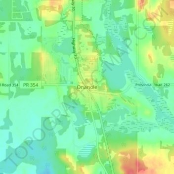 Mapa topográfico Onanole, altitud, relieve