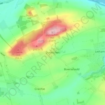 Mapa topográfico Dunnichen, altitud, relieve