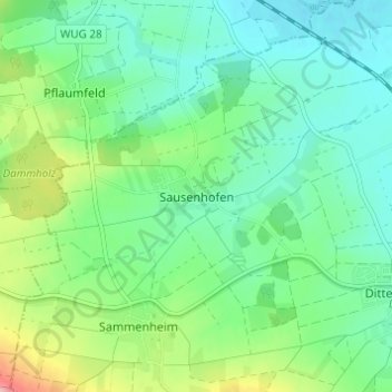 Mapa topográfico Sausenhofen, altitud, relieve