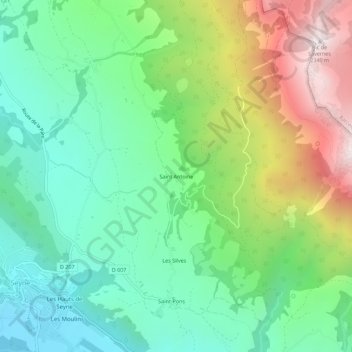 Mapa topográfico Saint Antoine, altitud, relieve