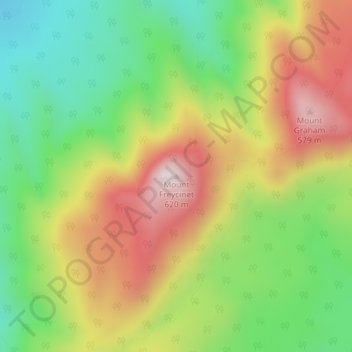 Mapa topográfico Mount Freycinet, altitud, relieve