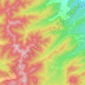 Mapa topográfico Bering, altitud, relieve
