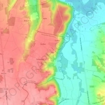 Mapa topográfico Faou, altitud, relieve