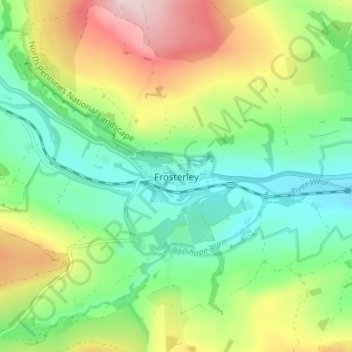 Mapa topográfico Frosterley, altitud, relieve