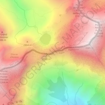 Mapa topográfico Col d'Ambin, altitud, relieve