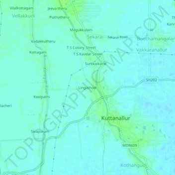 Mapa topográfico Lingathodi, altitud, relieve