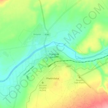 Mapa topográfico Douglas, altitud, relieve
