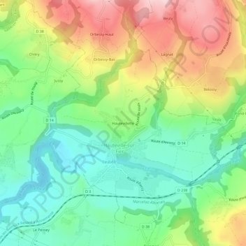 Mapa topográfico Hautevillette, altitud, relieve