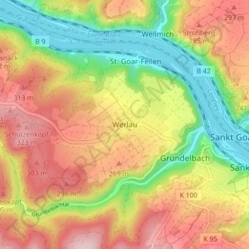 Mapa topográfico Werlau, altitud, relieve