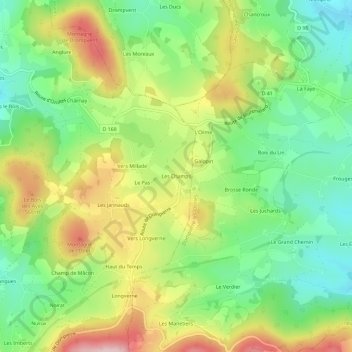 Mapa topográfico Les Champs, altitud, relieve