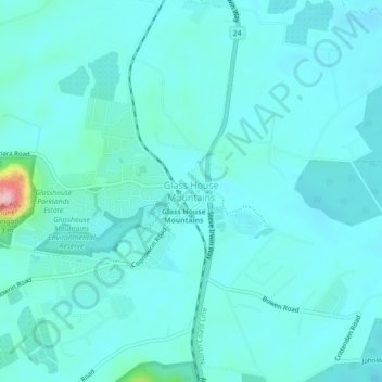 Mapa topográfico Glass House Mountains, altitud, relieve