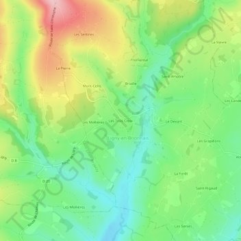 Mapa topográfico Les Trois Croix, altitud, relieve