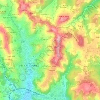Mapa topográfico Le Foussat, altitud, relieve