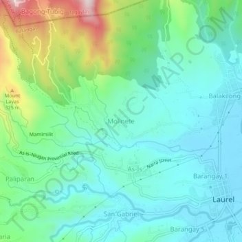 Mapa topográfico Molinete, altitud, relieve