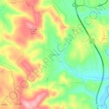 Mapa topográfico Podentes, altitud, relieve
