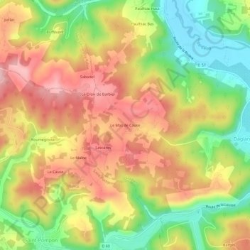 Mapa topográfico Le Mas de Cause, altitud, relieve