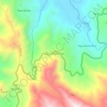 Mapa topográfico Tigua Chimbacucho, altitud, relieve