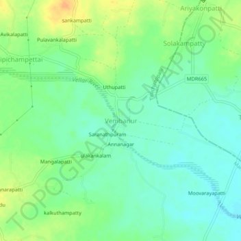Mapa topográfico Vembanur, altitud, relieve