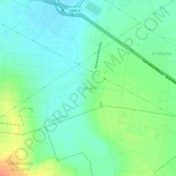 Mapa topográfico Palo Alto, altitud, relieve