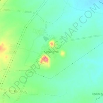 Mapa topográfico Komuravelli, altitud, relieve
