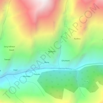Mapa topográfico Micham, altitud, relieve
