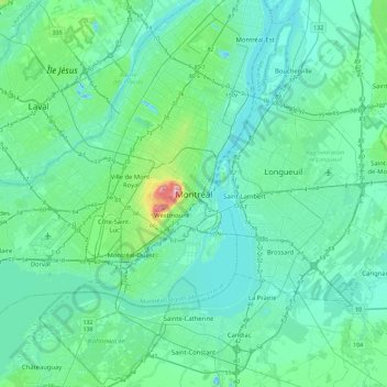 Mapa topográfico Montréal, altitud, relieve