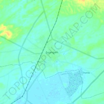 Mapa topográfico Sujangarh, altitud, relieve