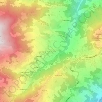Mapa topográfico Mocogno, altitud, relieve