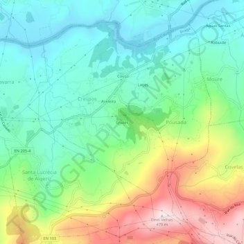 Mapa topográfico Cruzes, altitud, relieve