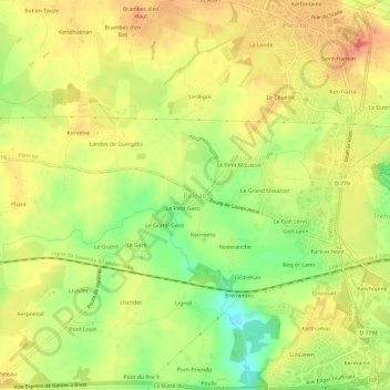 Mapa topográfico Béléan, altitud, relieve