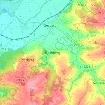 Mapa topográfico Elsenberg, altitud, relieve