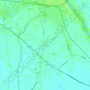 Mapa topográfico Vangadizza, altitud, relieve